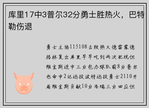 库里17中3普尔32分勇士胜热火，巴特勒伤退